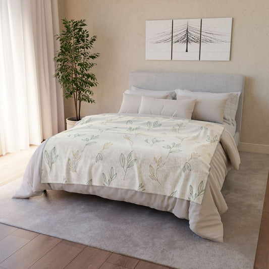 Botanical Leaf Throw Blanket — Soft Polyester Neutral Floral Nursery Blanket