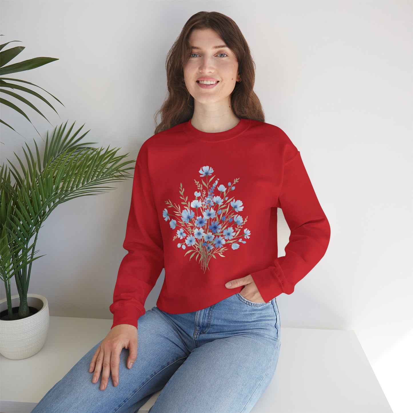 Blue Wildflower Bouquet Crewneck Sweatshirt