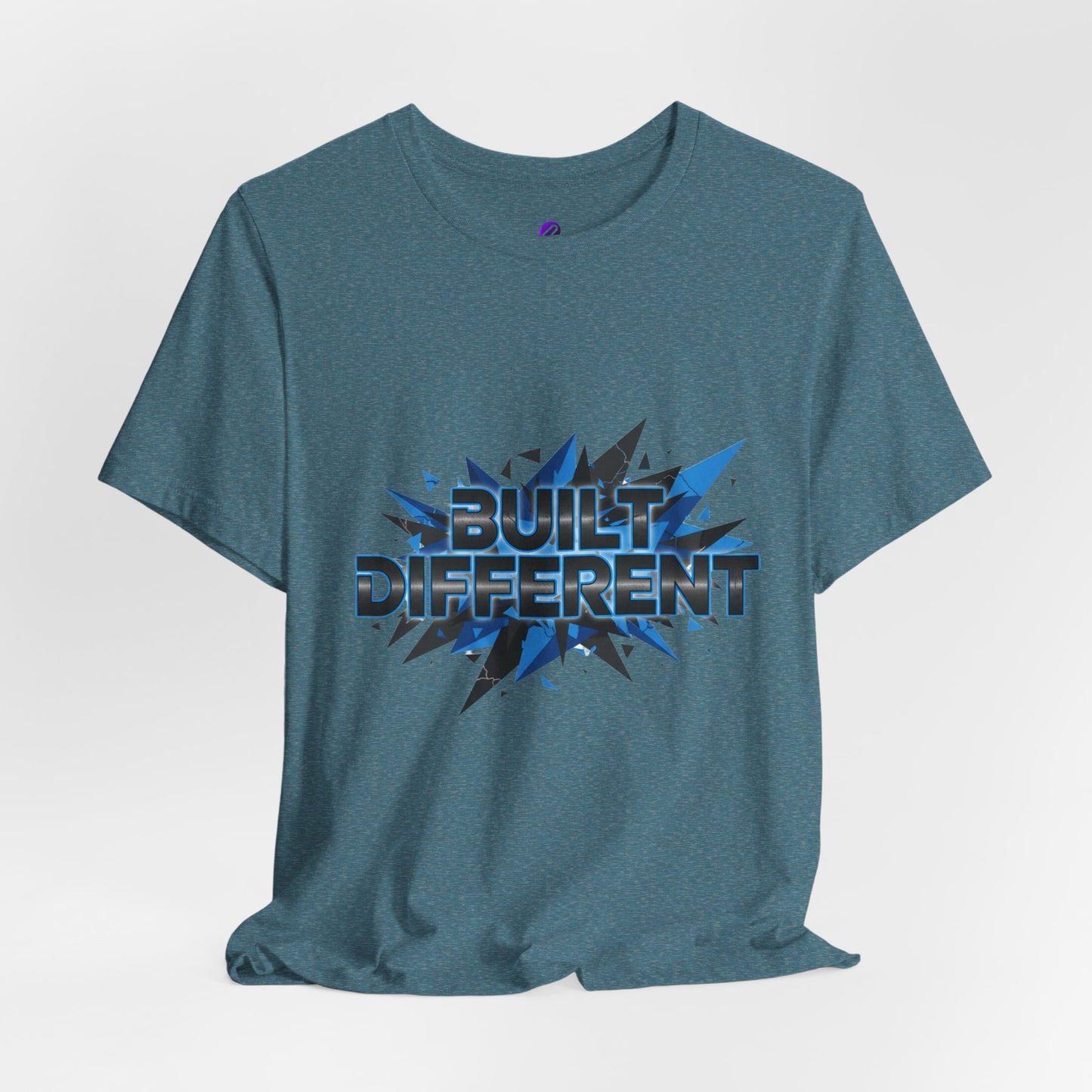 Built Different Graphic Tee — Bold Blue Comic-Style 'Built Different' T-Shirt