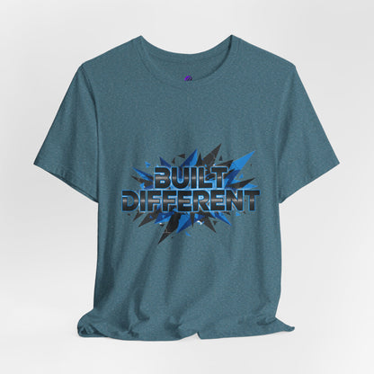 Built Different Graphic Tee — Bold Blue Comic-Style 'Built Different' T-Shirt