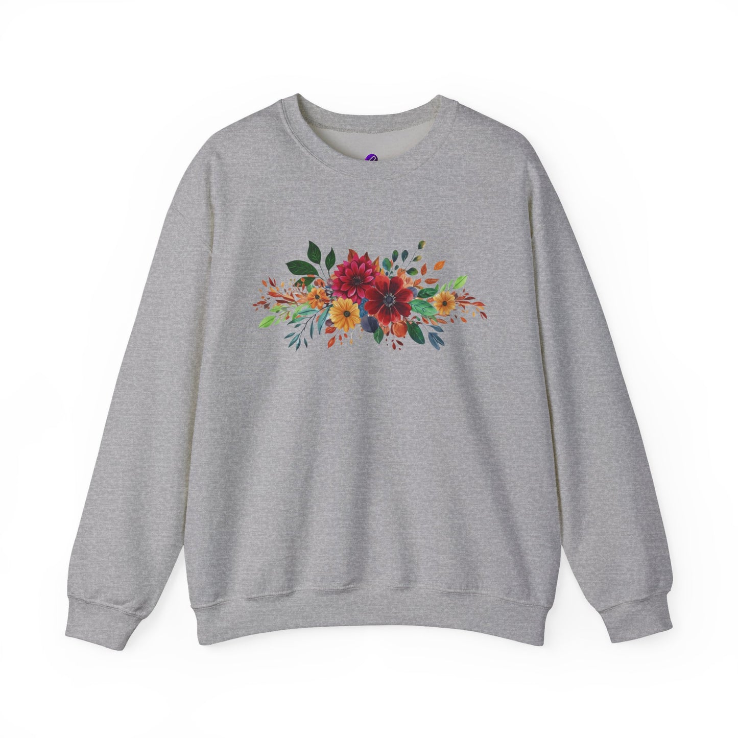 Floral Bouquet Crewneck Sweatshirt — Autumn Red & Orange Flower Design
