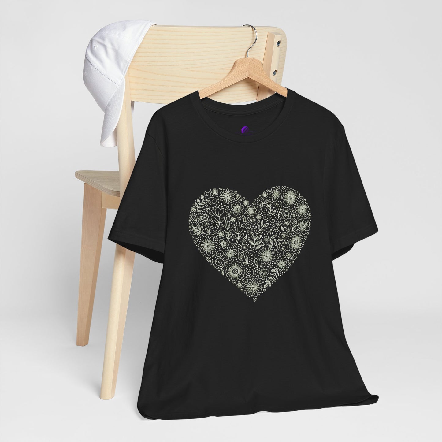 Floral Heart Tee — Delicate Botanical Heart Short Sleeve Shirt