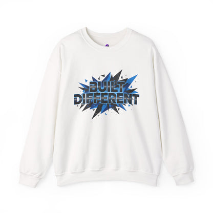 Sweatshirt — "Built Different" Graphic Crewneck (Bold Blue Burst)