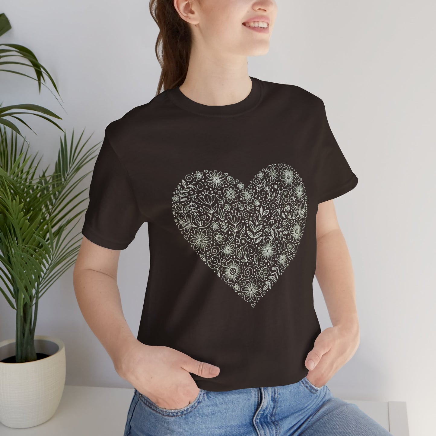 Floral Heart Tee — Delicate Botanical Heart Short Sleeve Shirt