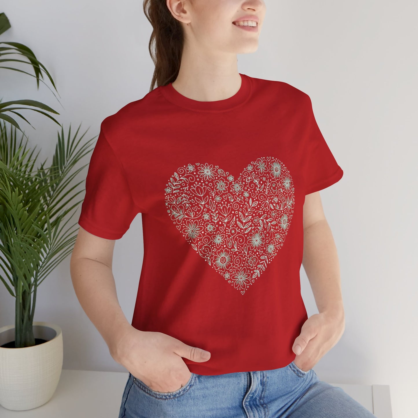 Floral Heart Tee — Delicate Botanical Heart Short Sleeve Shirt