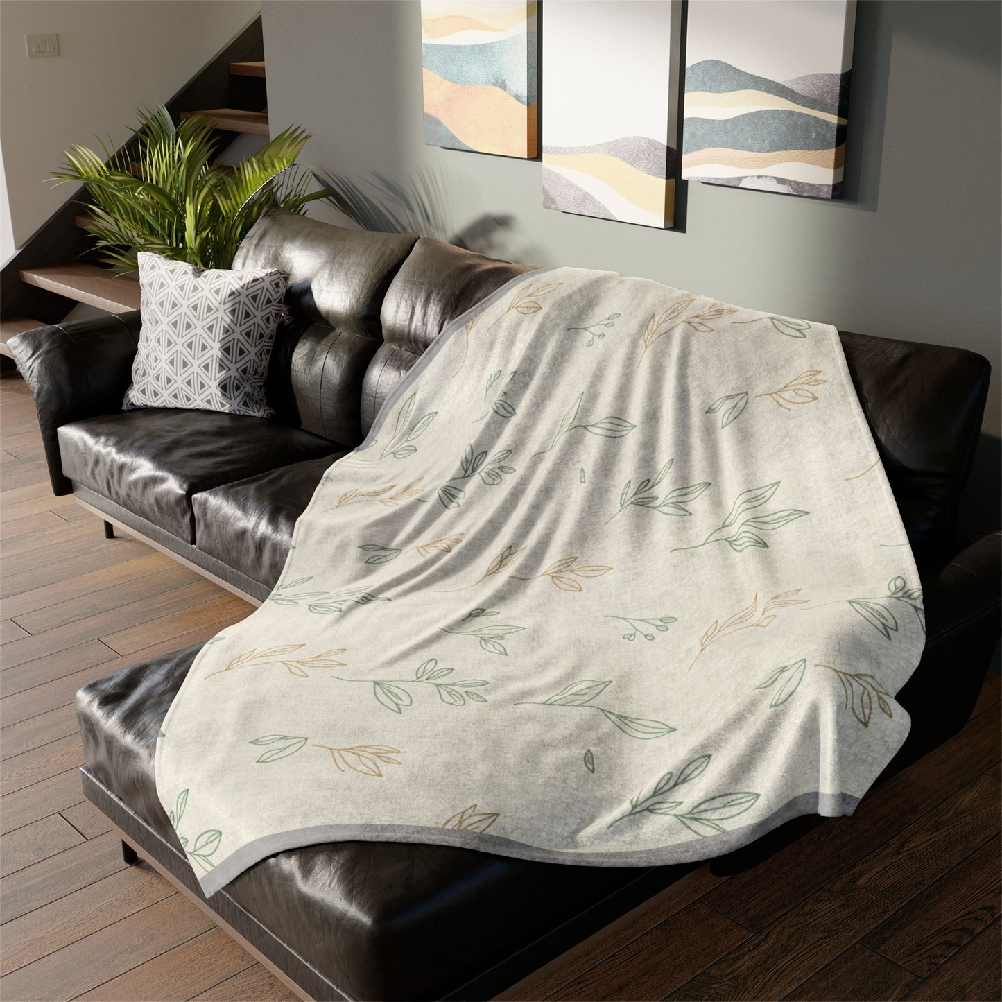 Botanical Leaf Throw Blanket — Soft Polyester Neutral Floral Nursery Blanket