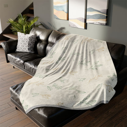 Botanical Leaf Throw Blanket — Soft Polyester Neutral Floral Nursery Blanket