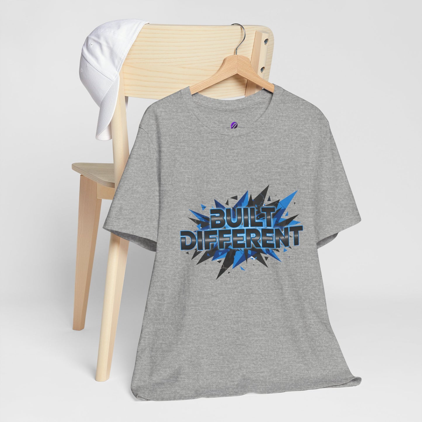 Built Different Graphic Tee — Bold Blue Comic-Style 'Built Different' T-Shirt