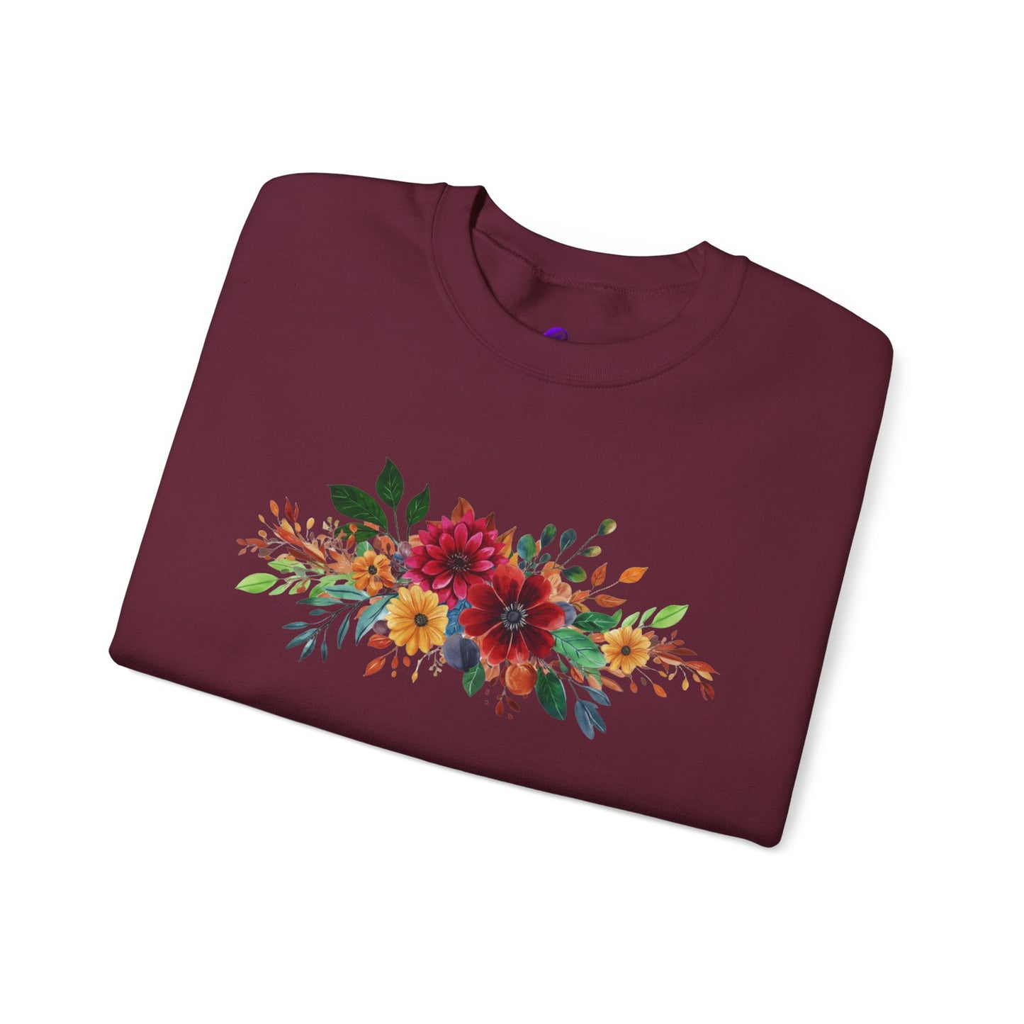 Floral Bouquet Crewneck Sweatshirt — Autumn Red & Orange Flower Design