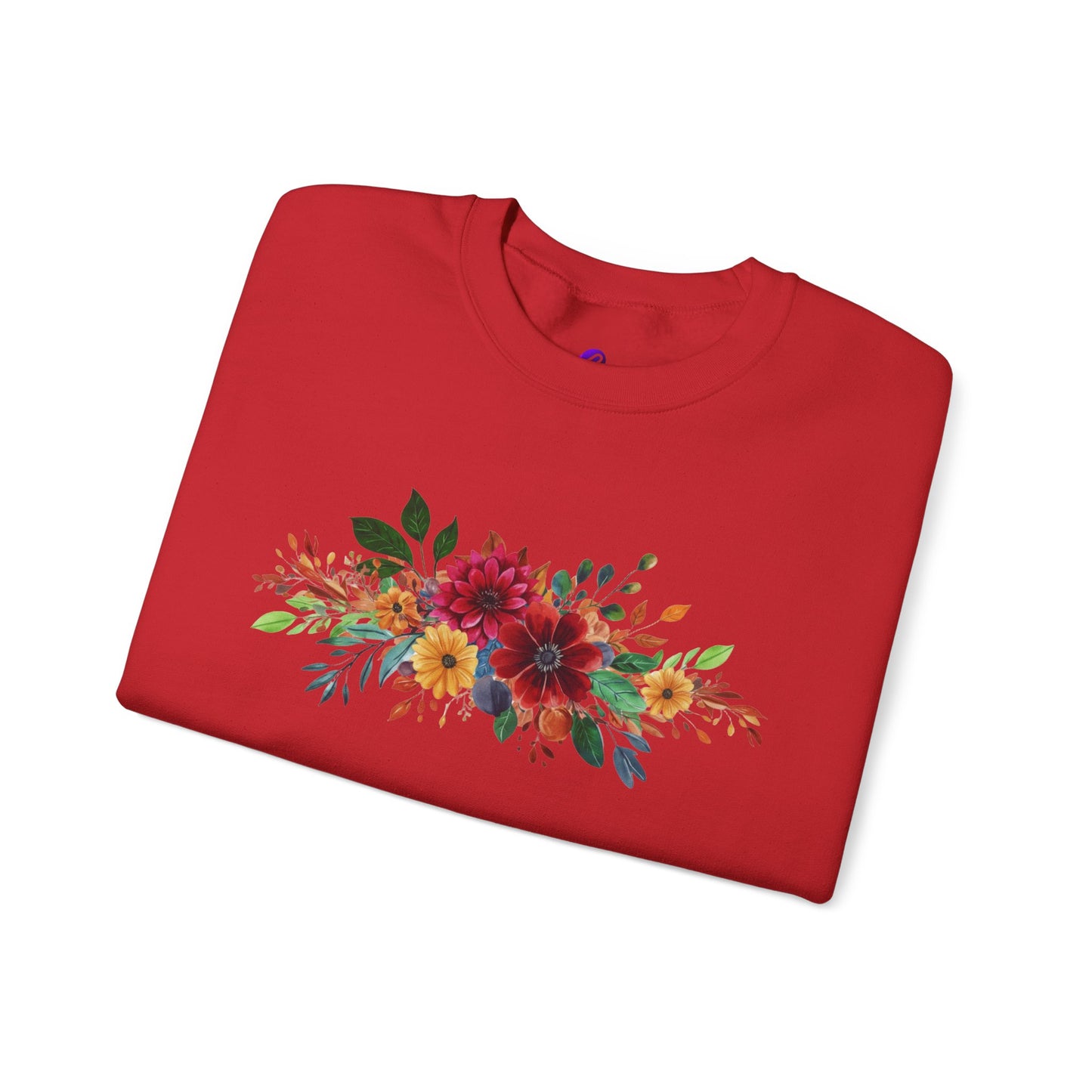 Floral Bouquet Crewneck Sweatshirt — Autumn Red & Orange Flower Design