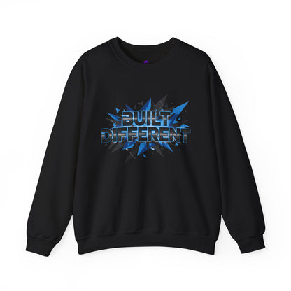 Sweatshirt — "Built Different" Graphic Crewneck (Bold Blue Burst)