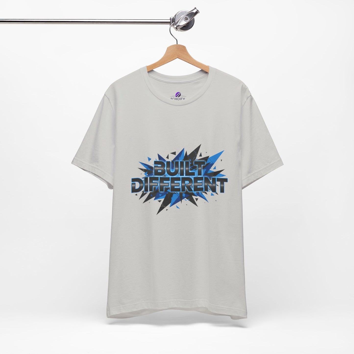 Built Different Graphic Tee — Bold Blue Comic-Style 'Built Different' T-Shirt