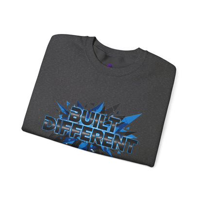 Sweatshirt — "Built Different" Graphic Crewneck (Bold Blue Burst)