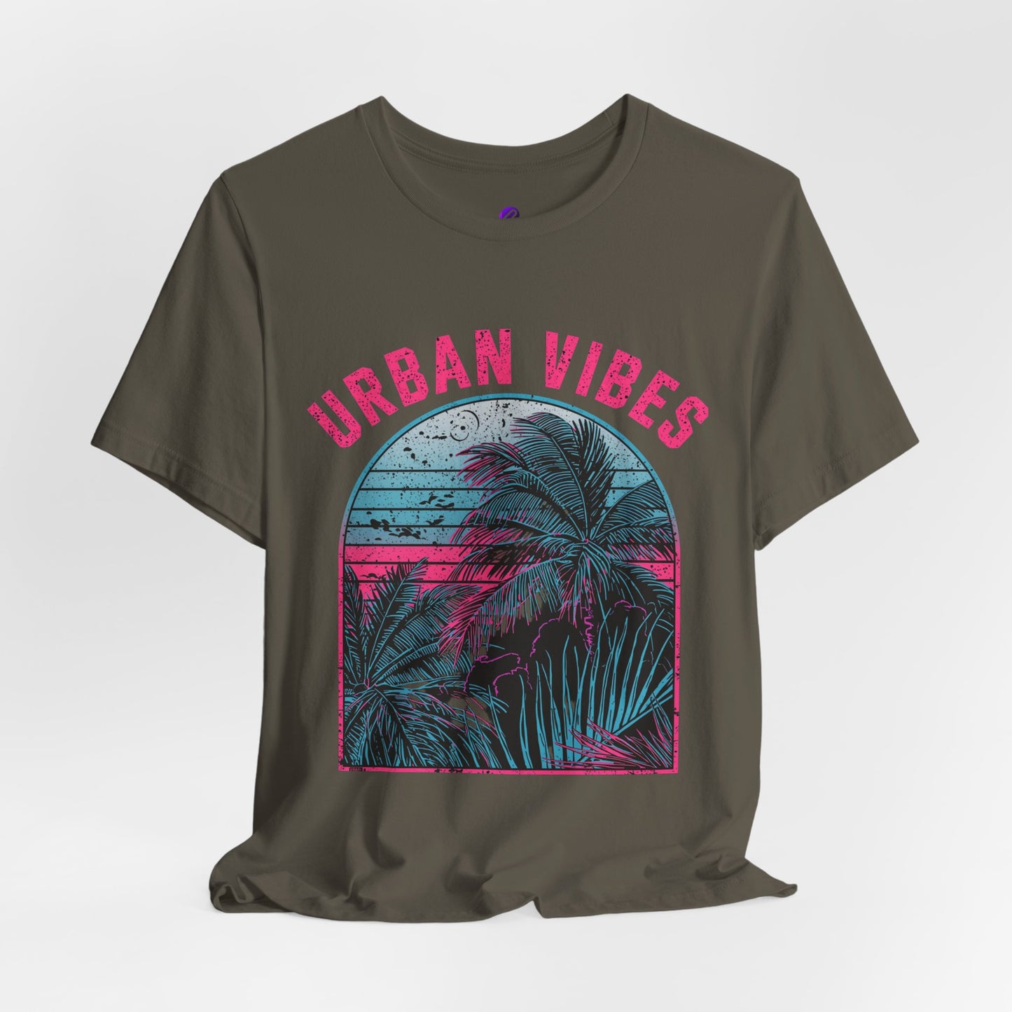 Urban Vibes Palm Tee — Retro Neon Tropical Graphic T-Shirt