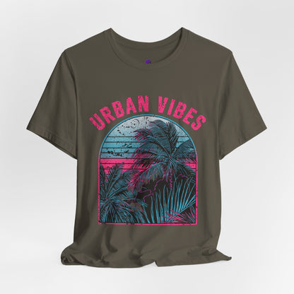 Urban Vibes Palm Tee — Retro Neon Tropical Graphic T-Shirt