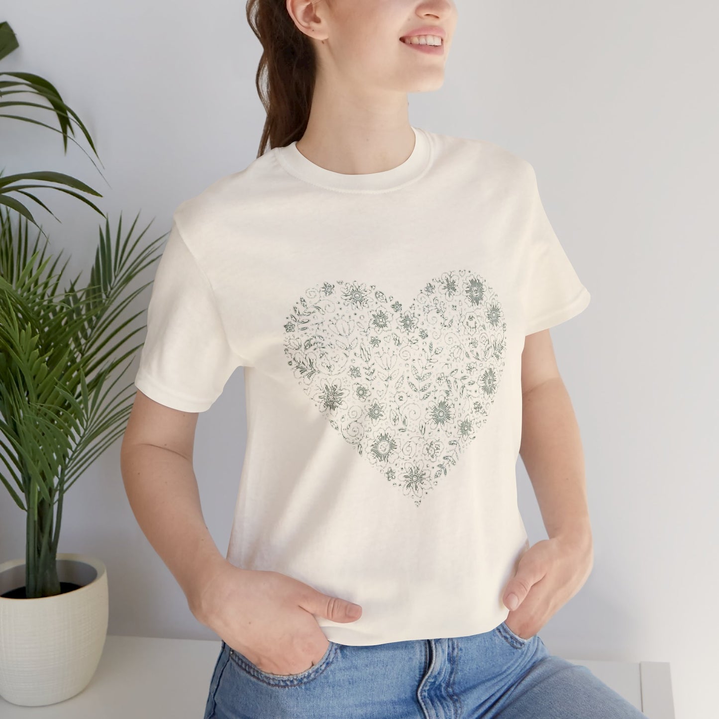 Floral Heart Tee — Delicate Botanical Heart Short Sleeve Shirt