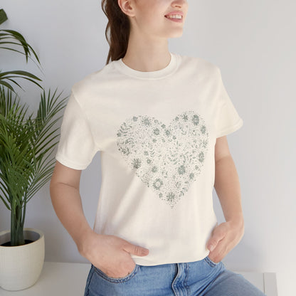Floral Heart Tee — Delicate Botanical Heart Short Sleeve Shirt
