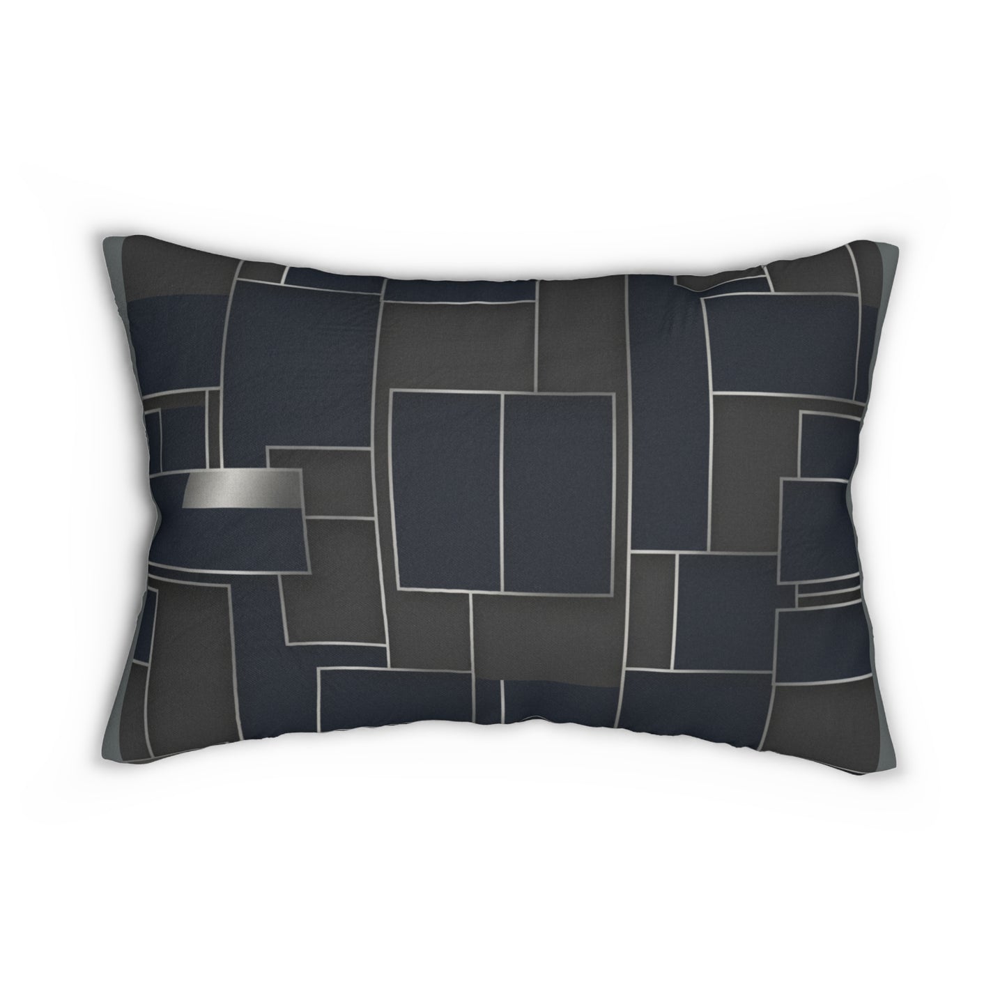 Modern Geometric Lumbar Pillow — Dark Blue Grid Accent Cushion