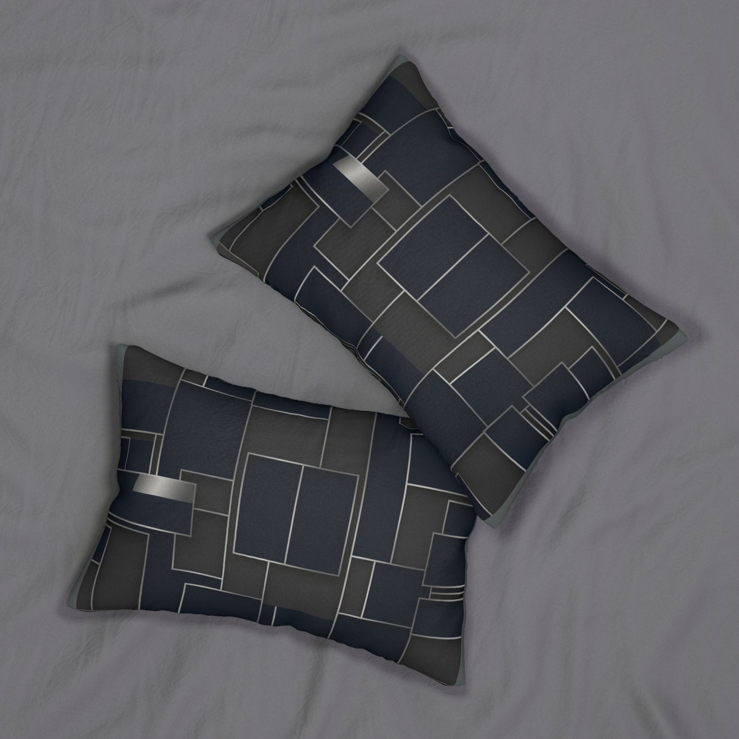 Modern Geometric Lumbar Pillow — Dark Blue Grid Accent Cushion