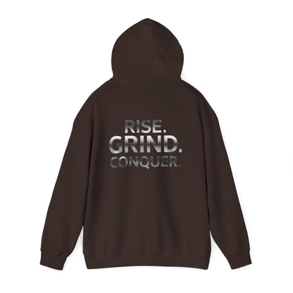 Discipline & Hustle Hoodie — “Royal Discipline” Front Logo, “Rise. Grind. Conquer.” Back Motivational Pullover