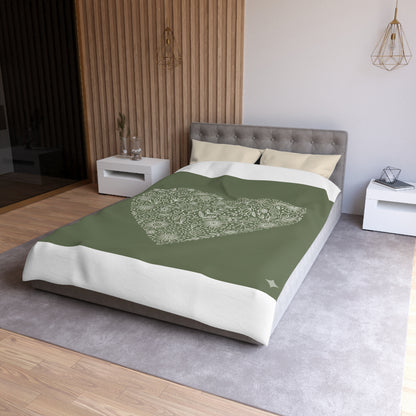 Floral Heart Duvet Cover – Olive Green Microfiber Bedding