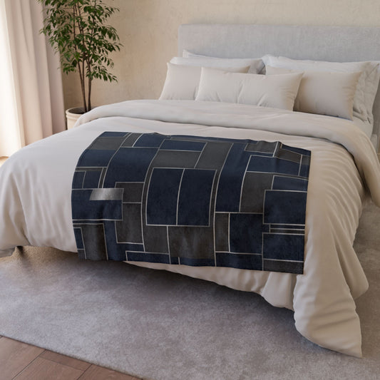 Geometric Navy Patchwork Soft Polyester Blanket — Modern Cozy Throw