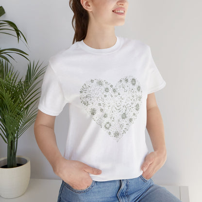 Floral Heart Tee — Delicate Botanical Heart Short Sleeve Shirt