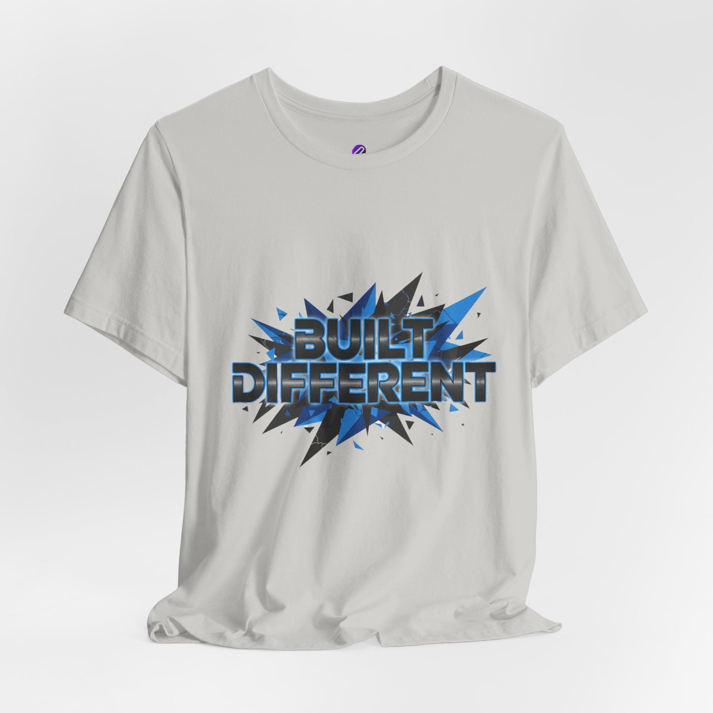 Built Different Graphic Tee — Bold Blue Comic-Style 'Built Different' T-Shirt