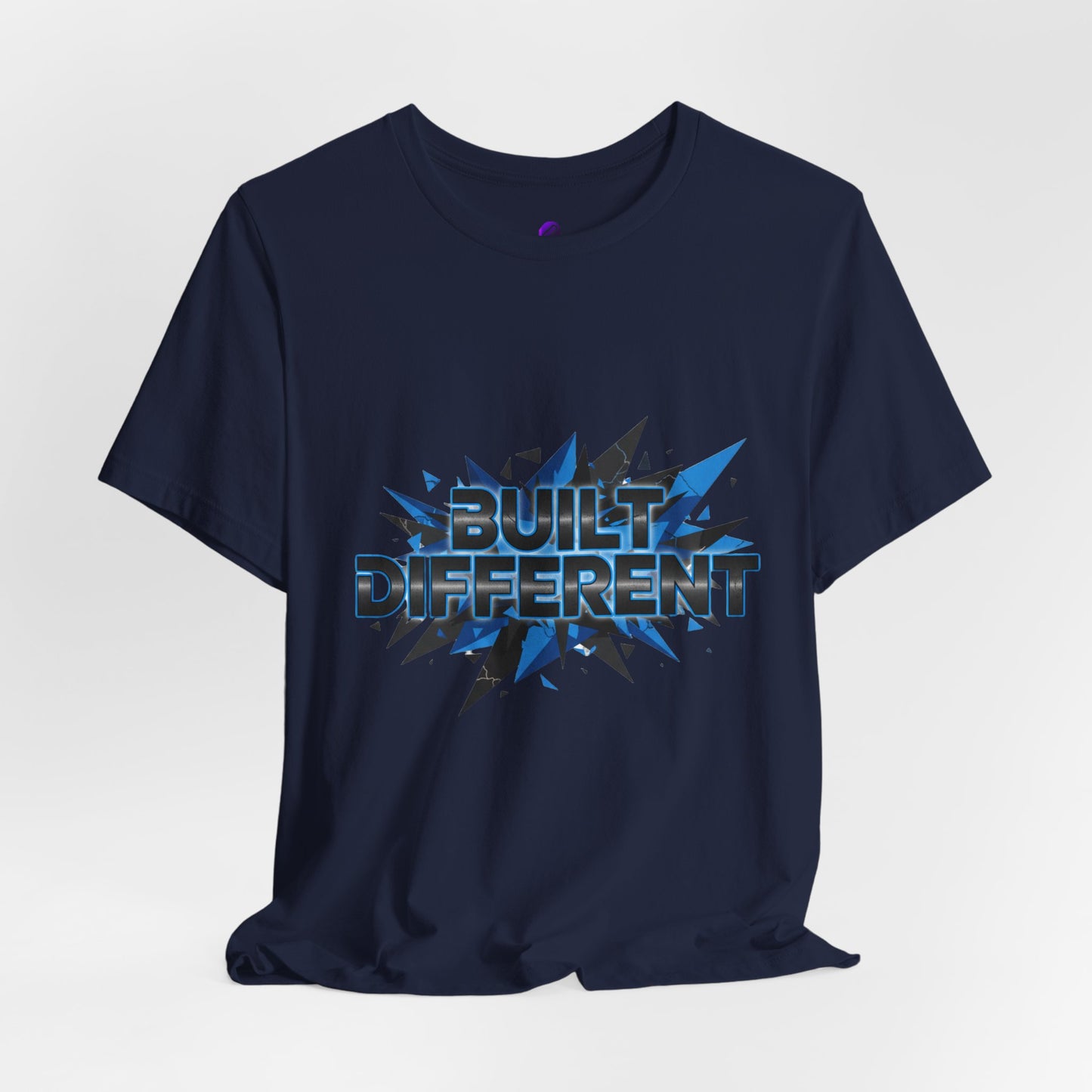 Built Different Graphic Tee — Bold Blue Comic-Style 'Built Different' T-Shirt