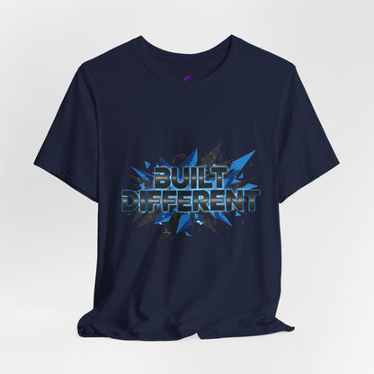 Built Different Graphic Tee — Bold Blue Comic-Style 'Built Different' T-Shirt
