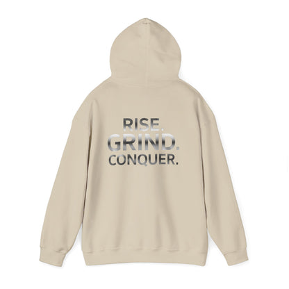 Discipline & Hustle Hoodie — “Royal Discipline” Front Logo, “Rise. Grind. Conquer.” Back Motivational Pullover