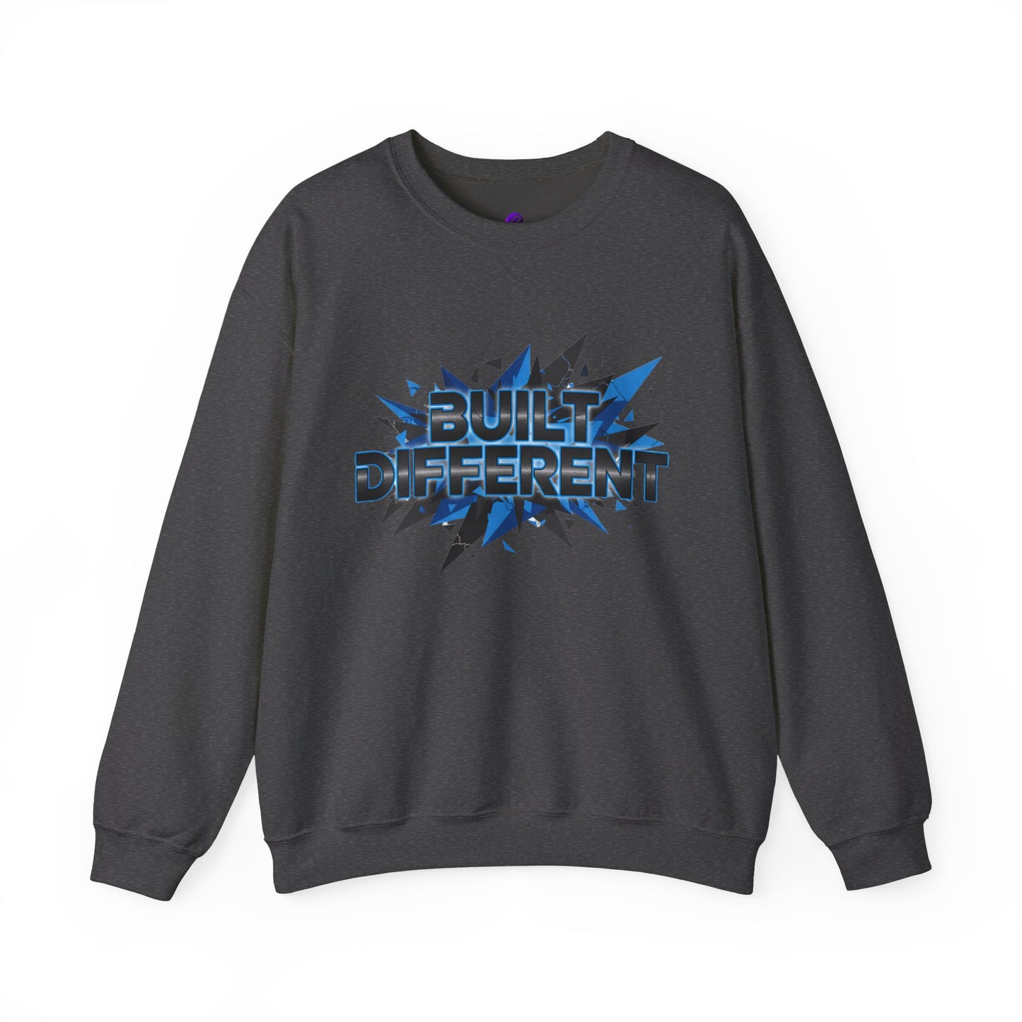 Sweatshirt — "Built Different" Graphic Crewneck (Bold Blue Burst)