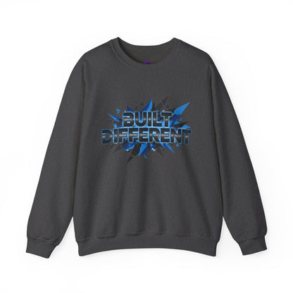 Sweatshirt — "Built Different" Graphic Crewneck (Bold Blue Burst)
