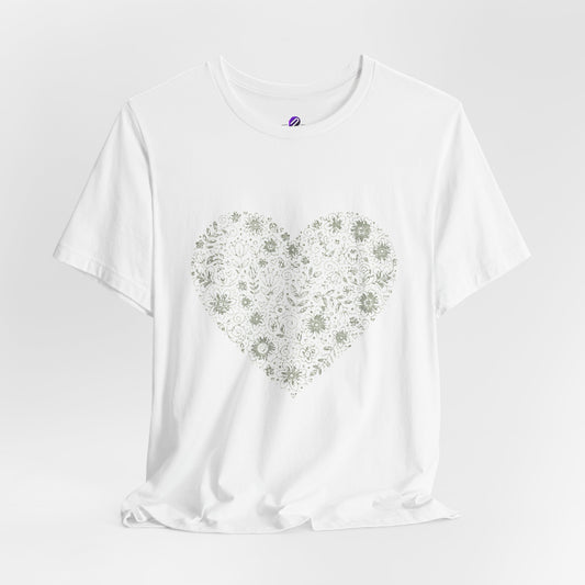 Floral Heart Tee — Delicate Botanical Heart Short Sleeve Shirt
