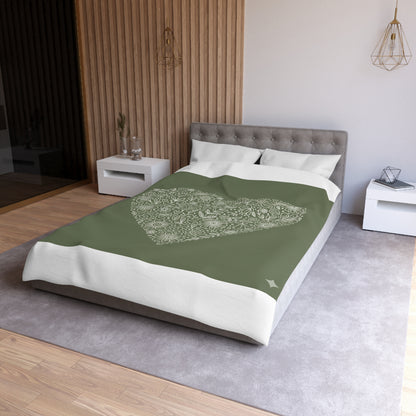 Floral Heart Duvet Cover – Olive Green Microfiber Bedding