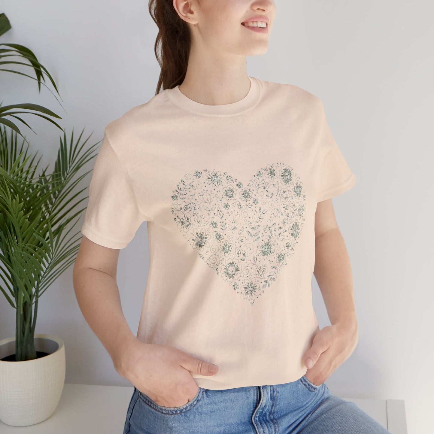 Floral Heart Tee — Delicate Botanical Heart Short Sleeve Shirt
