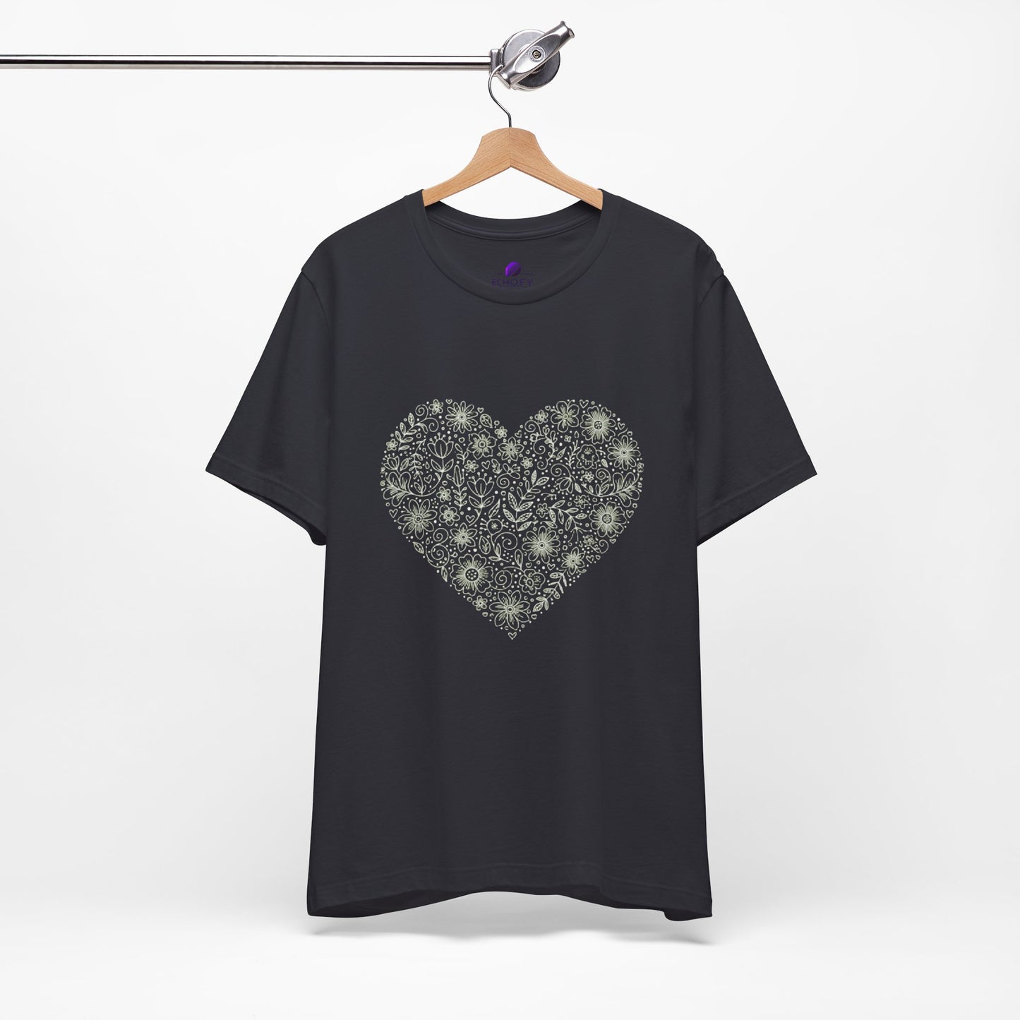 Floral Heart Tee — Delicate Botanical Heart Short Sleeve Shirt