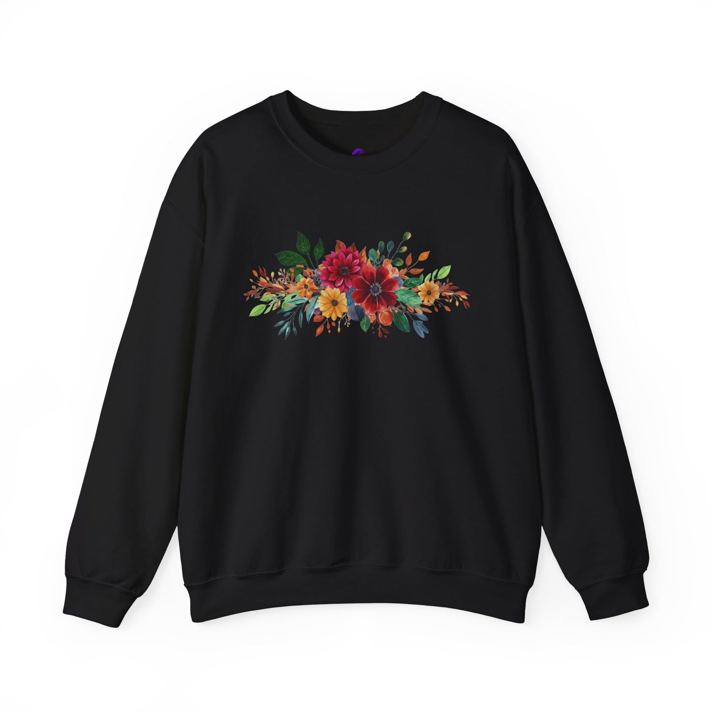 Floral Bouquet Crewneck Sweatshirt — Autumn Red & Orange Flower Design