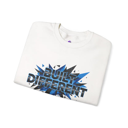 Sweatshirt — "Built Different" Graphic Crewneck (Bold Blue Burst)