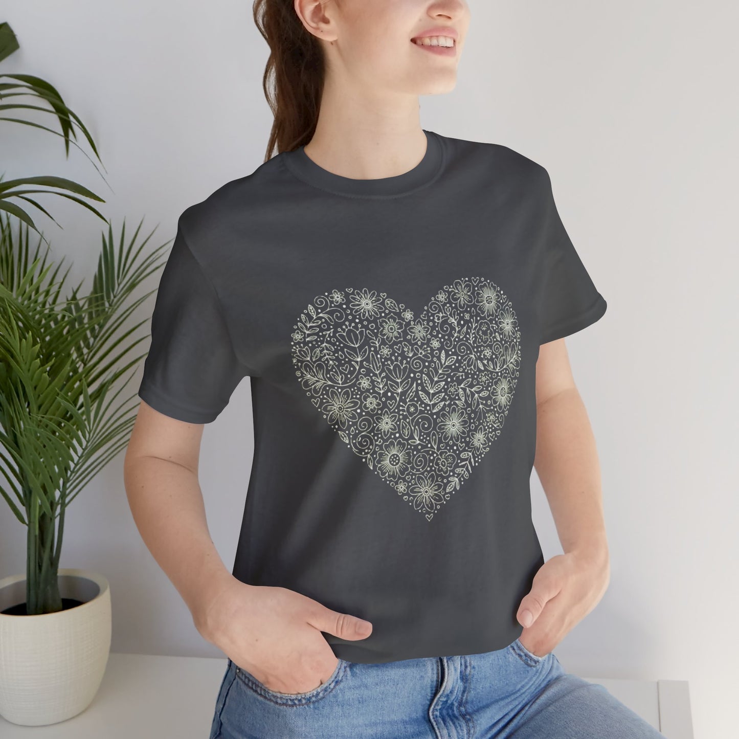 Floral Heart Tee — Delicate Botanical Heart Short Sleeve Shirt