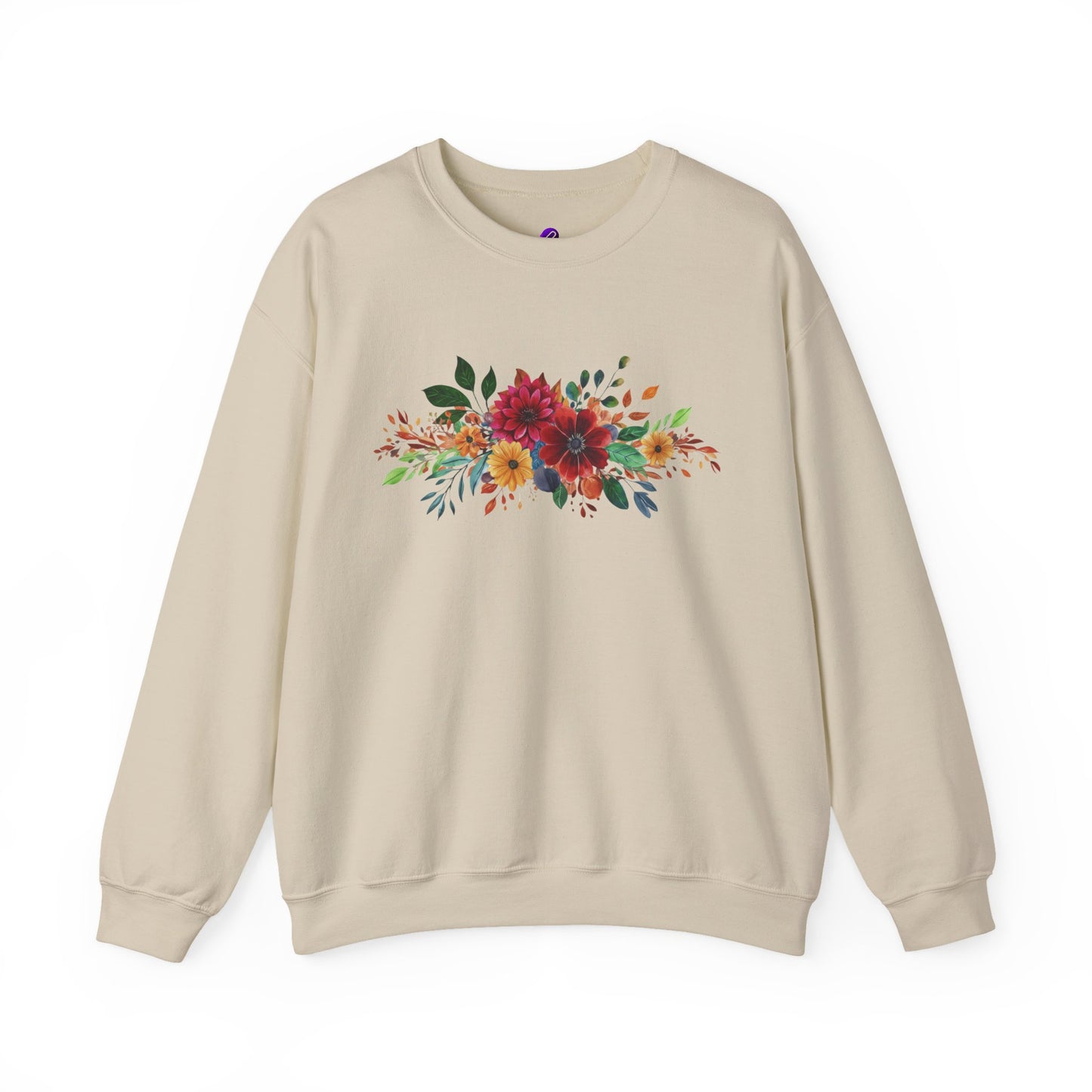 Floral Bouquet Crewneck Sweatshirt — Autumn Red & Orange Flower Design