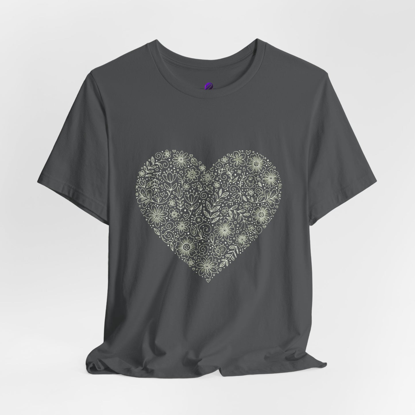 Floral Heart Tee — Delicate Botanical Heart Short Sleeve Shirt