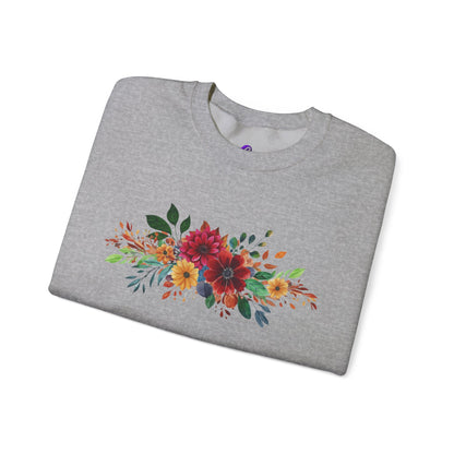 Floral Bouquet Crewneck Sweatshirt — Autumn Red & Orange Flower Design