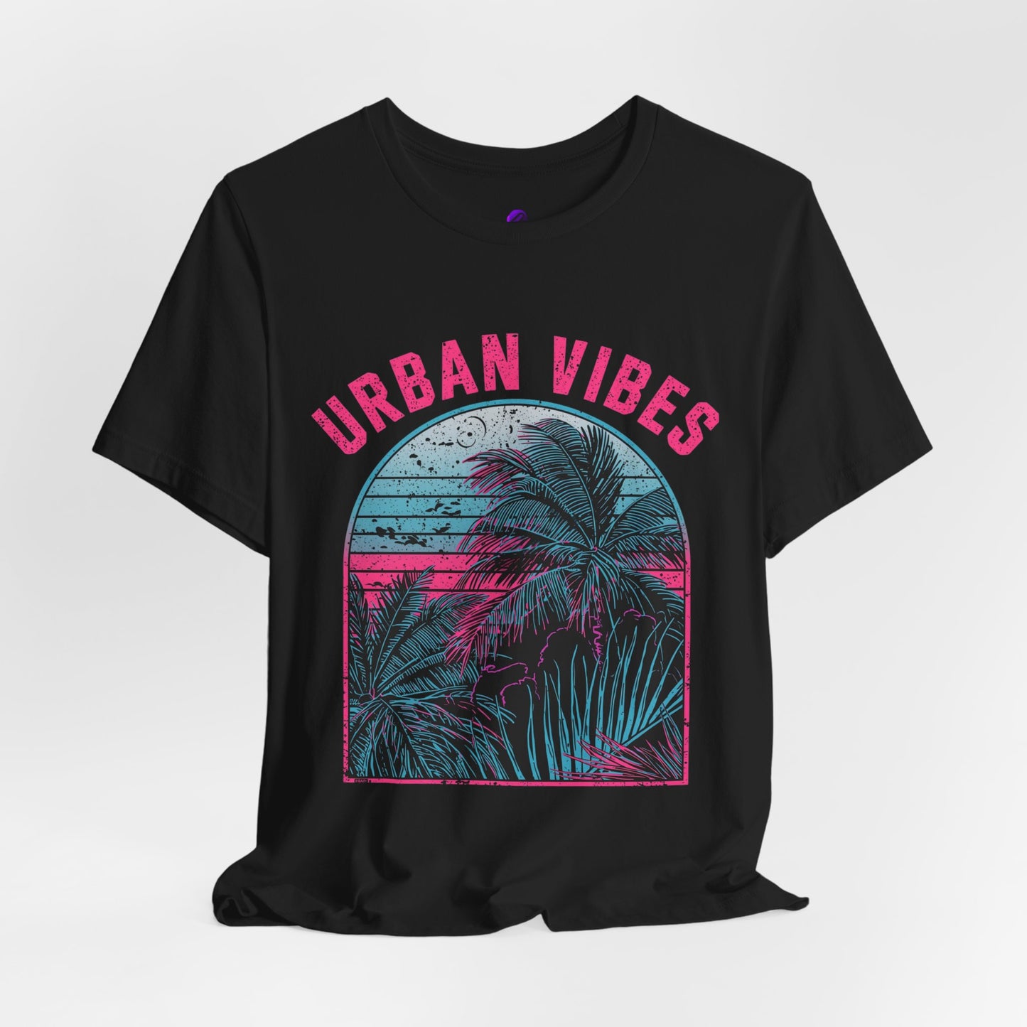 Urban Vibes Palm Tee — Retro Neon Tropical Graphic T-Shirt