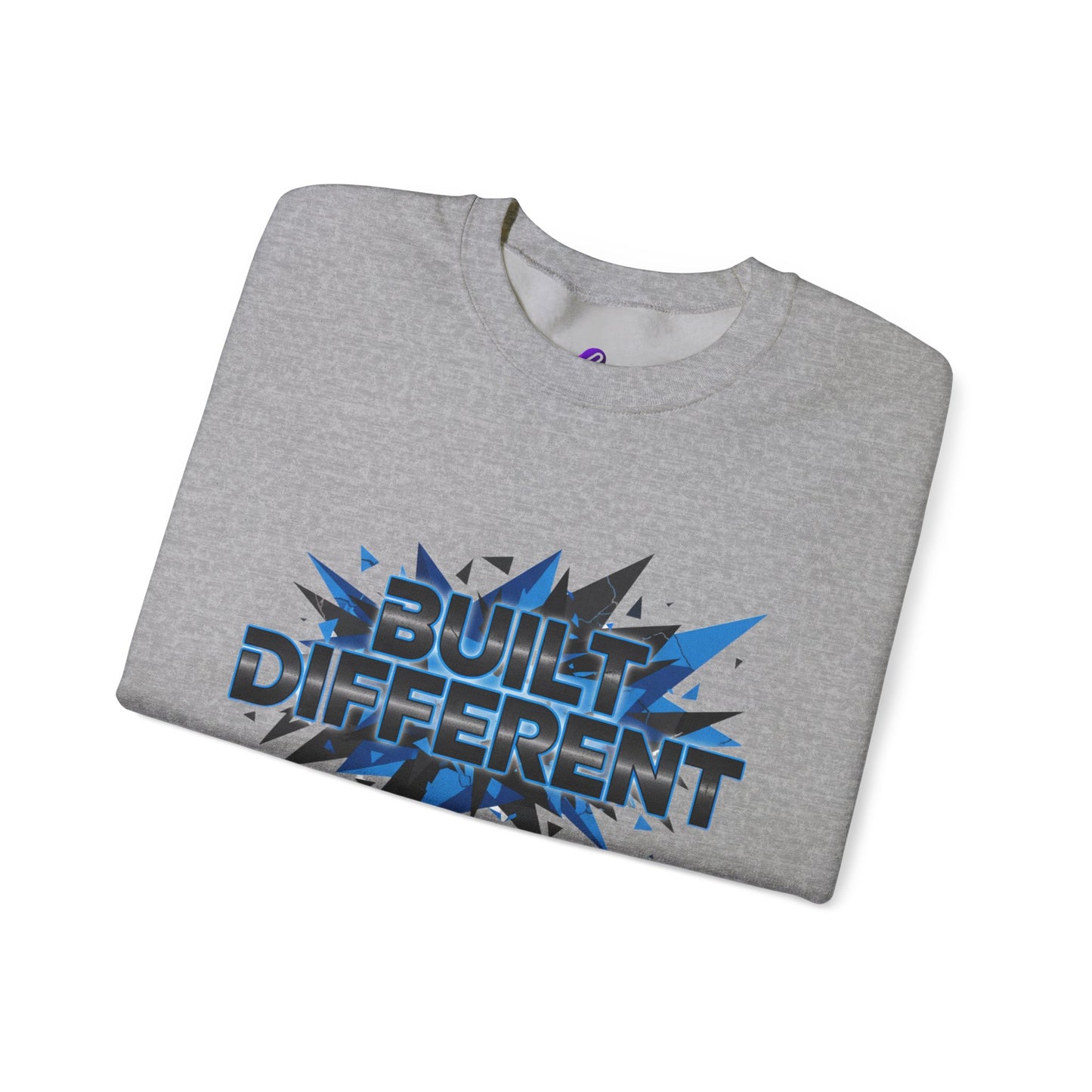 Sweatshirt — "Built Different" Graphic Crewneck (Bold Blue Burst)