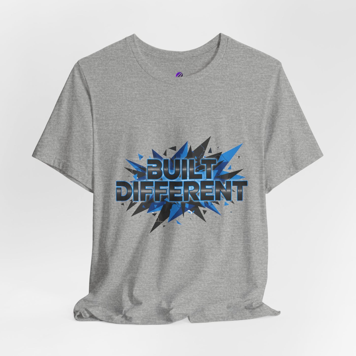 Built Different Graphic Tee — Bold Blue Comic-Style 'Built Different' T-Shirt