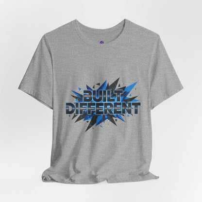 Built Different Graphic Tee — Bold Blue Comic-Style 'Built Different' T-Shirt