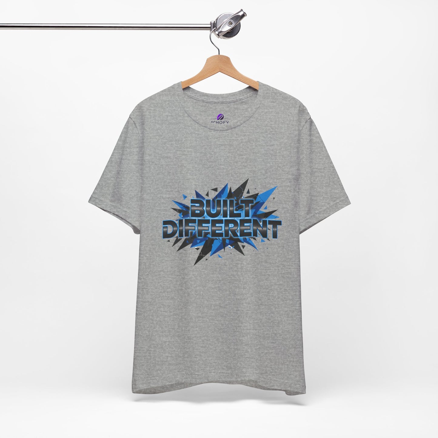 Built Different Graphic Tee — Bold Blue Comic-Style 'Built Different' T-Shirt