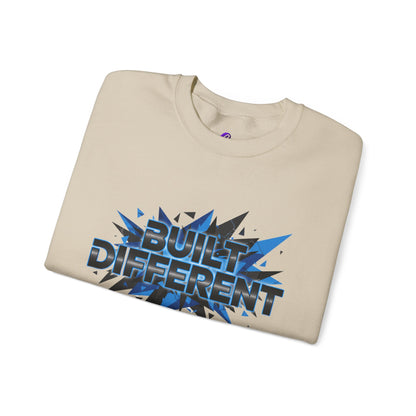 Sweatshirt — "Built Different" Graphic Crewneck (Bold Blue Burst)