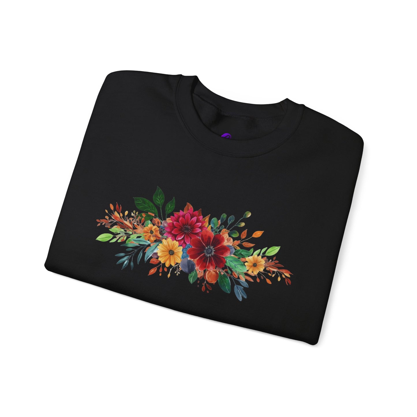 Floral Bouquet Crewneck Sweatshirt — Autumn Red & Orange Flower Design